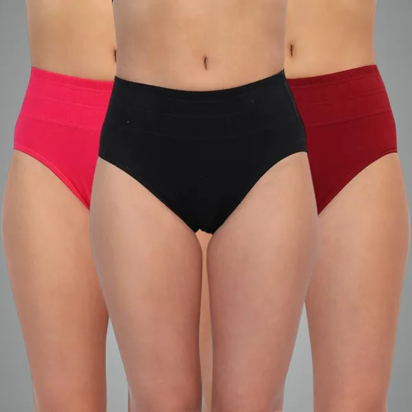 Pack_Of__3_-_Black_&_Pink_&_Maroon_Cotton_Blend_Premium_&_Elegant_Solid_Regular_Tummy_Suporter_Panty_For_Women.