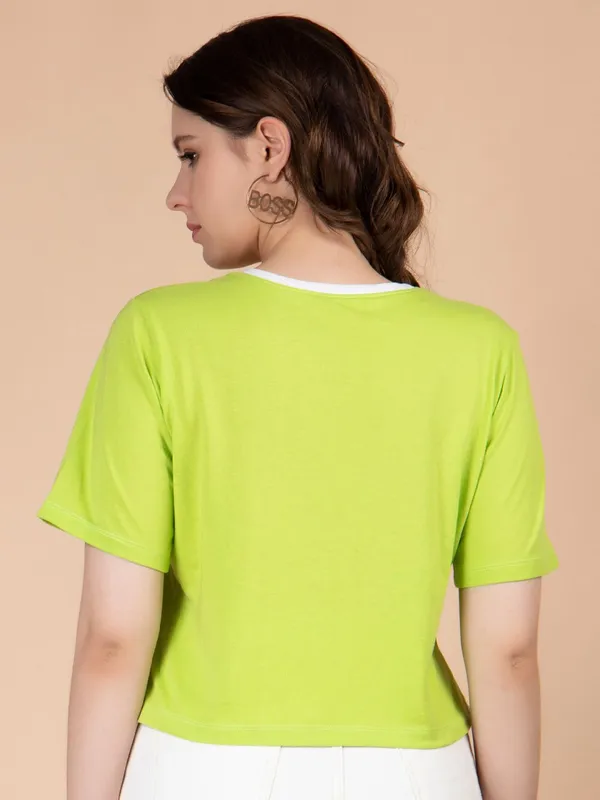 Green_Cotton_Round_Neck_Slim_Fit_Cotton_Casual_Crop_T-Shirt_For_Women