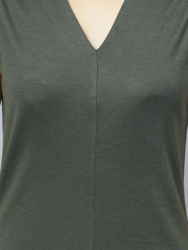 Olive_Cotton_V-Neck_Sleeveless_Cotton_Sheath_Dress_For_Women