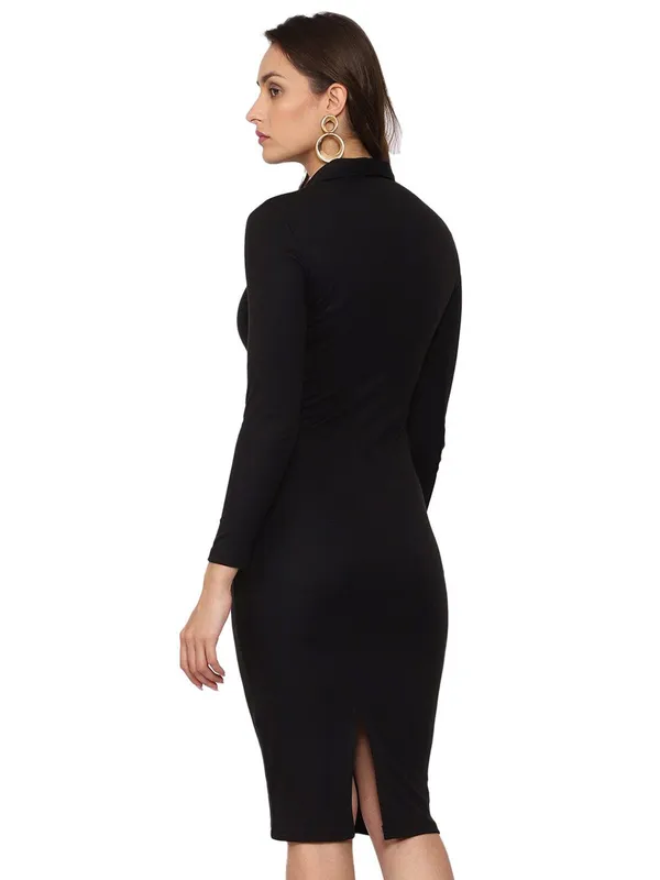 Black_Cotton_Shirt_Collar_Bodycon_Dress_For_Women
