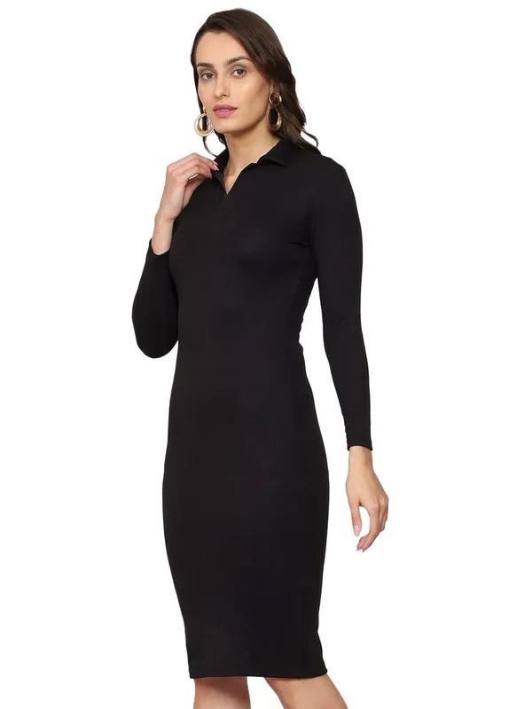 Black_Cotton_Shirt_Collar_Bodycon_Dress_For_Women