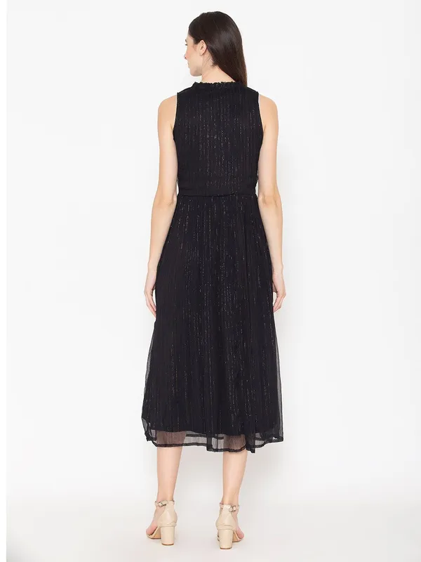 Black_Cotton_Tie-Up_Neck_A-Line_Dress_For_Women