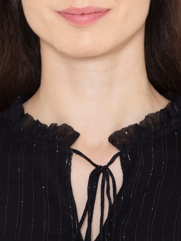 Black_Cotton_Tie-Up_Neck_A-Line_Dress_For_Women