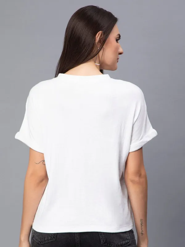 White_Cotton_Extended_Sleeves_Cotton_Slim_Fit_T-Shirt_For_Women