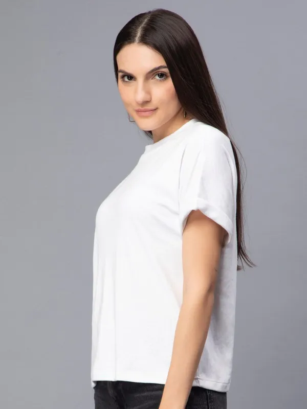 White_Cotton_Extended_Sleeves_Cotton_Slim_Fit_T-Shirt_For_Women