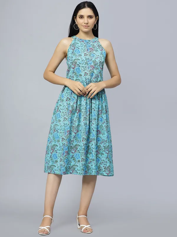 Blue_Cotton_Floral_Printed_Gathered_Cotton_A-Line_Midi_Dress_For_Women