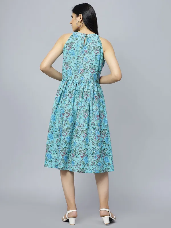 Blue_Cotton_Floral_Printed_Gathered_Cotton_A-Line_Midi_Dress_For_Women
