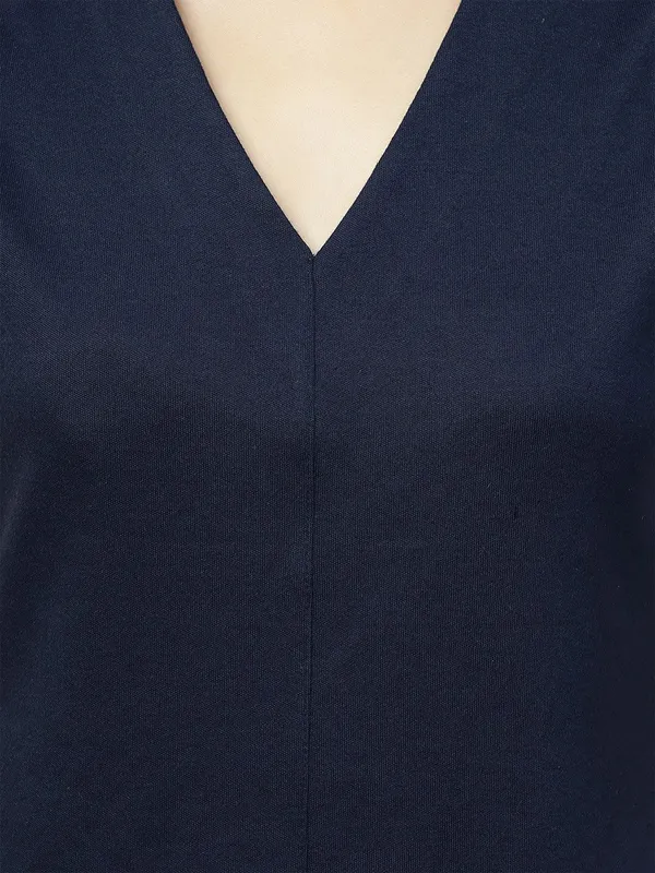 Blue_Cotton_V-Neck_Cotton_Sheath_Dress_For_Women