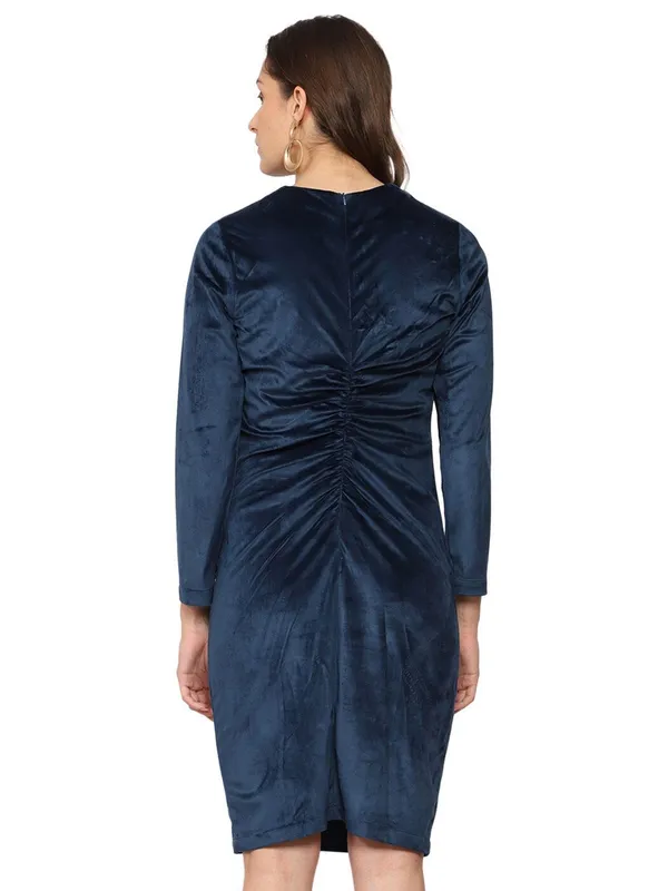 Blue_Cotton_Gathered_Detail_Sheath_Dress_For_Women