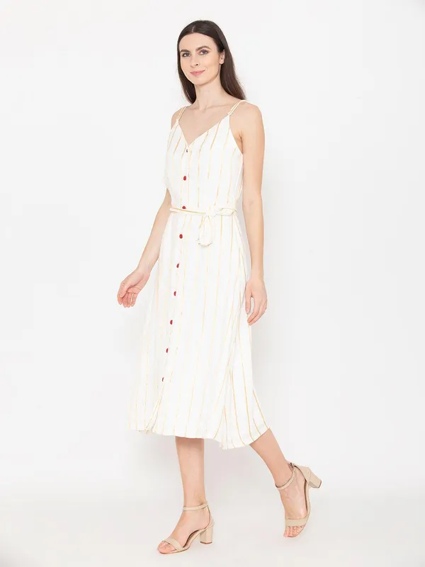 White_Cotton_Striped_A-Line_Midi_Dress_For_Women