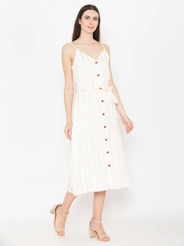 White_Cotton_Striped_A-Line_Midi_Dress_For_Women