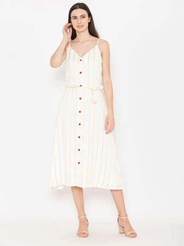 White_Cotton_Striped_A-Line_Midi_Dress_For_Women