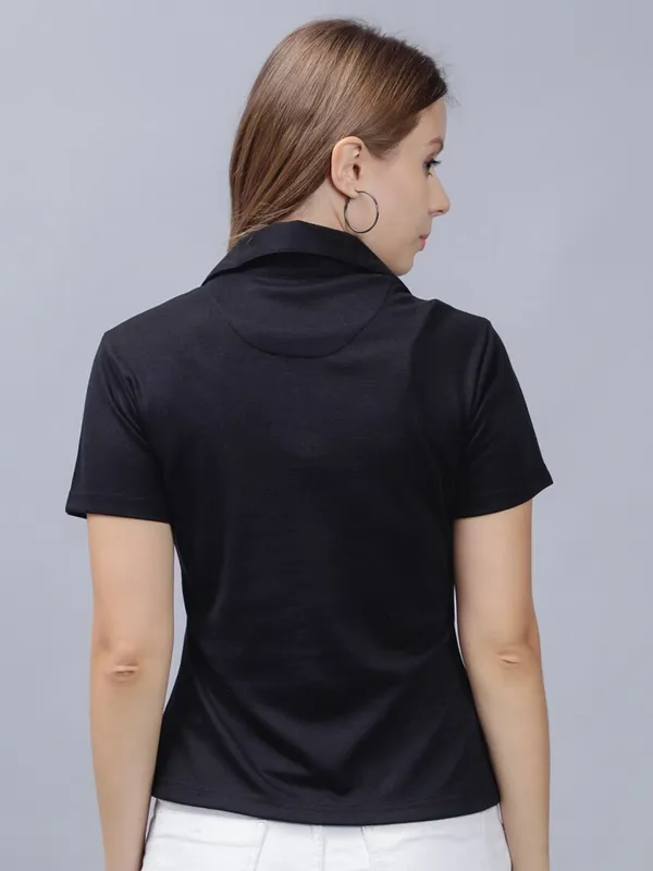 Black_Cotton_Polo_Collar_Cotton_Slim_Fit_T-Shirt_For_Women