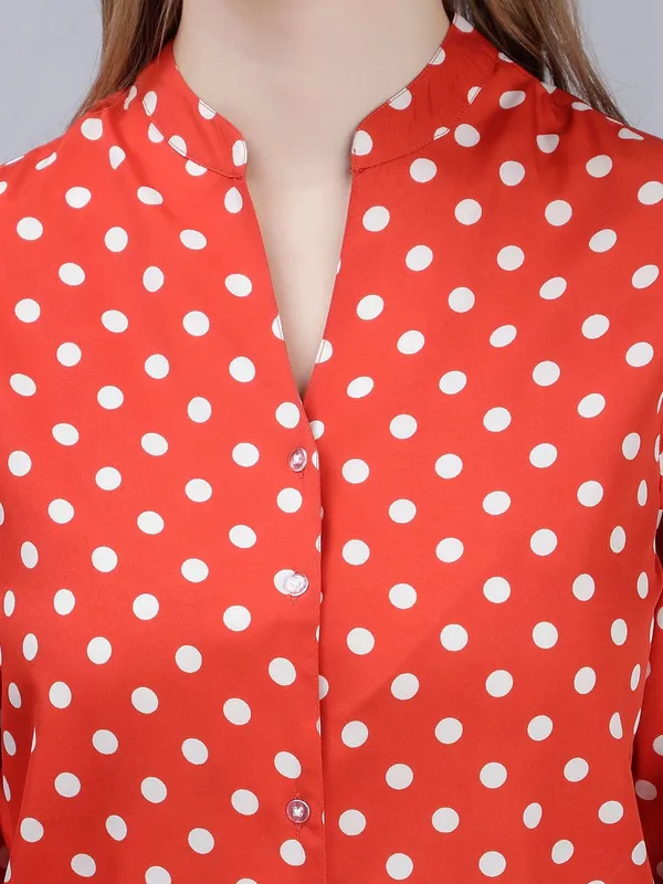 Orange_Cotton_Comfort_Slim_Fit_Polka_Dots_Printed_Mandarin_Collar_Casual_Shirt_For_Women