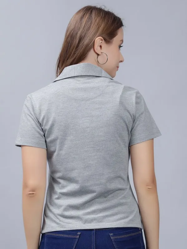 Grey_Cotton_Polo_Collar_Cotton_Slim_Fit_T-Shirt_For_Women