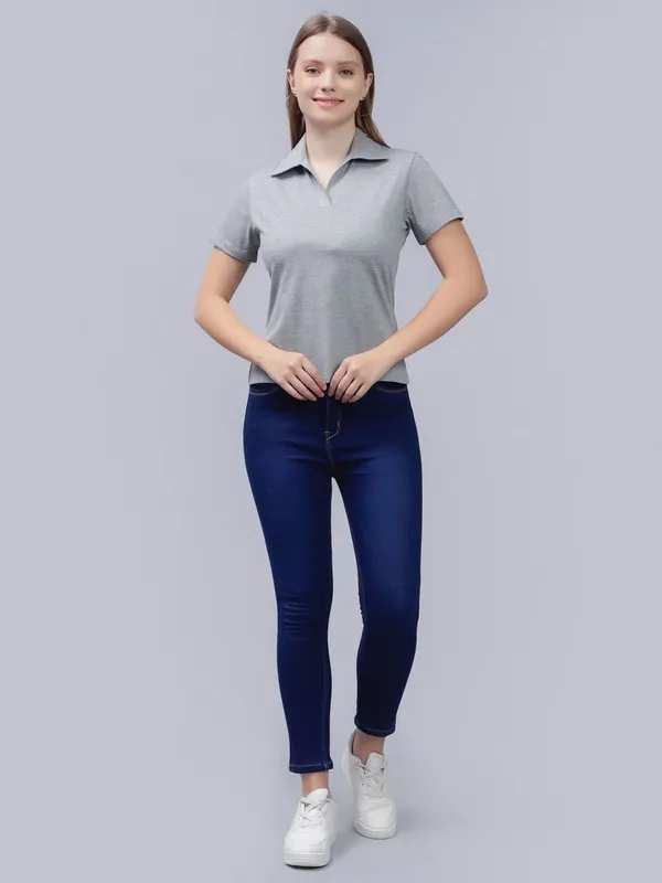 Grey_Cotton_Polo_Collar_Cotton_Slim_Fit_T-Shirt_For_Women
