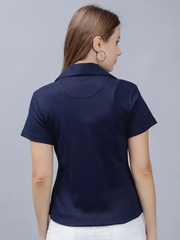 Blue_Cotton_Polo_Collar_Cotton_Slim_Fit_T-Shirt_For_Women