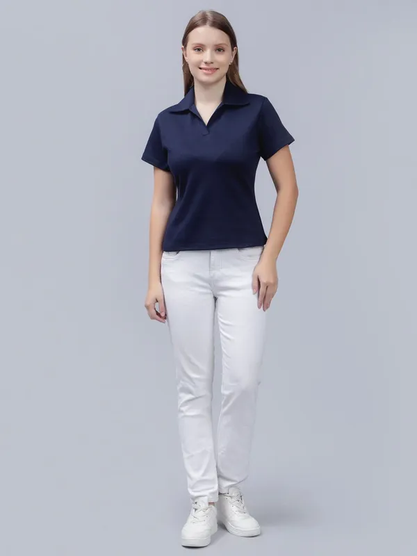 Blue_Cotton_Polo_Collar_Cotton_Slim_Fit_T-Shirt_For_Women