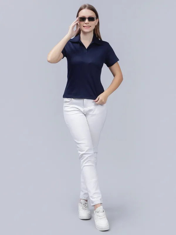 Blue_Cotton_Polo_Collar_Cotton_Slim_Fit_T-Shirt_For_Women