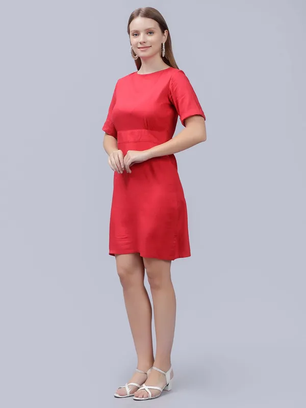 Red_Cotton_Round_Neck_A-Line_Cotton_Dress_For_Women