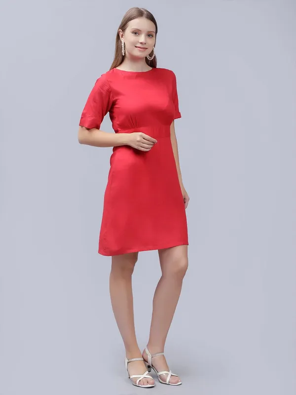 Red_Cotton_Round_Neck_A-Line_Cotton_Dress_For_Women
