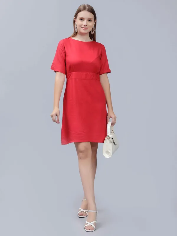 Red_Cotton_Round_Neck_A-Line_Cotton_Dress_For_Women