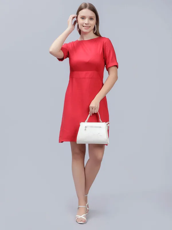 Red_Cotton_Round_Neck_A-Line_Cotton_Dress_For_Women