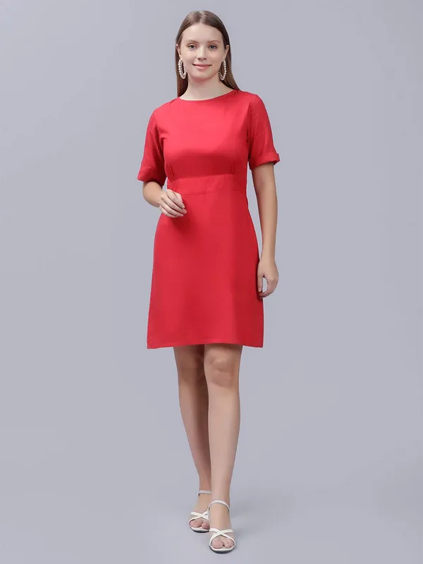 Red_Cotton_Round_Neck_A-Line_Cotton_Dress_For_Women