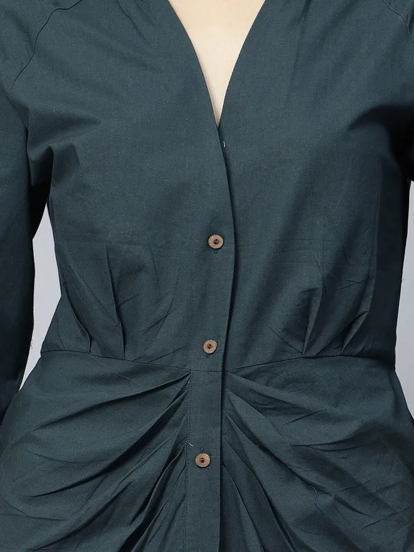 Blue_Cotton_V-Neck_Sheath_Midi_Dress_For_Women