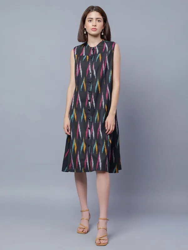 Black_Cotton_Abstract_Printed_Cotton_A-Line_Dress_For_Women