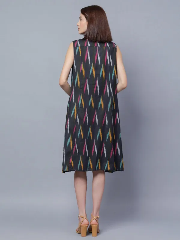 Black_Cotton_Abstract_Printed_Cotton_A-Line_Dress_For_Women