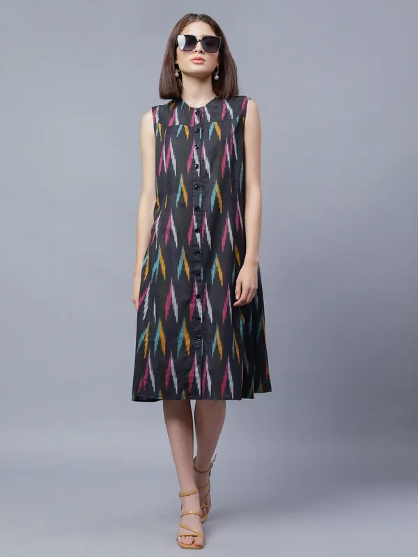 Black_Cotton_Abstract_Printed_Cotton_A-Line_Dress_For_Women