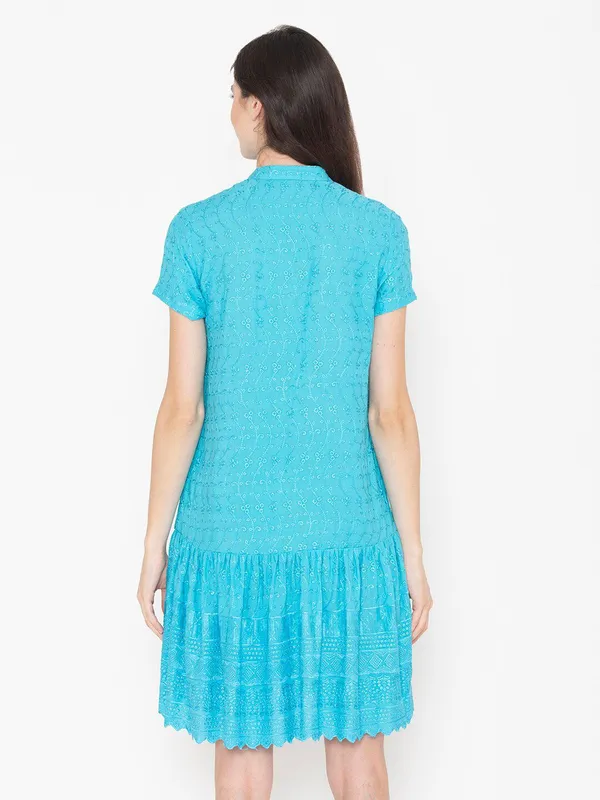Turquoise_Blue_Cotton_Self_Design_Shirt_Dress_For_Women