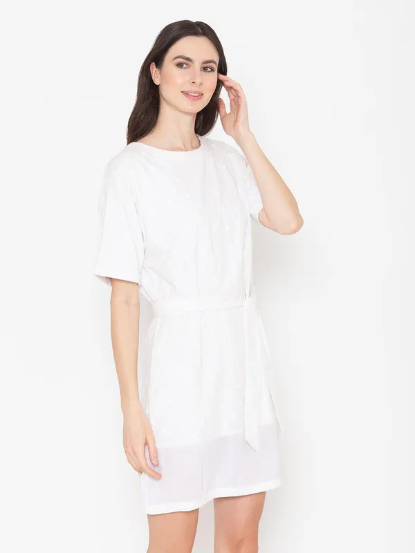 White_Cotton_Round_Neck_Cotton_A-Line_Dress_For_Women