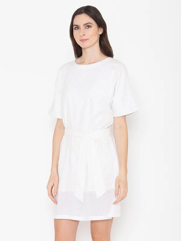 White_Cotton_Round_Neck_Cotton_A-Line_Dress_For_Women