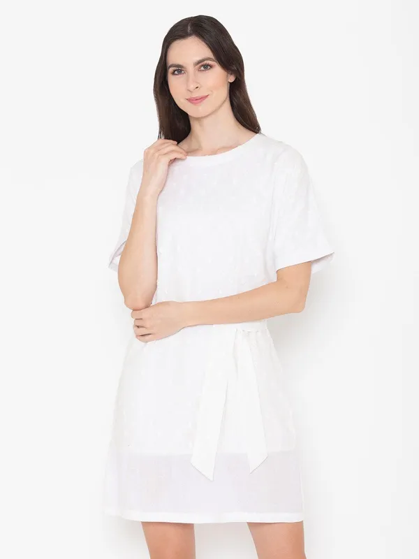White_Cotton_Round_Neck_Cotton_A-Line_Dress_For_Women
