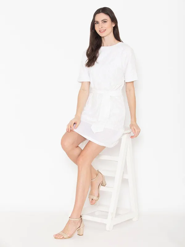 White_Cotton_Round_Neck_Cotton_A-Line_Dress_For_Women