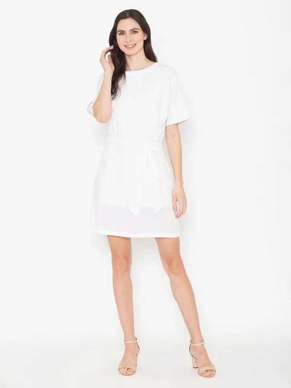White_Cotton_Round_Neck_Cotton_A-Line_Dress_For_Women