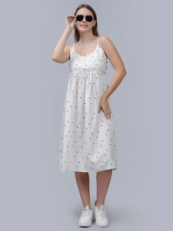 White_Cotton_Polka_Dot_Printed_Empire_Midi_Dress_For_Women