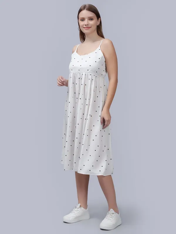 White_Cotton_Polka_Dot_Printed_Empire_Midi_Dress_For_Women