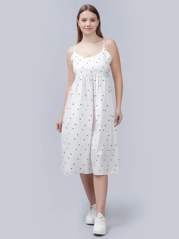 White_Cotton_Polka_Dot_Printed_Empire_Midi_Dress_For_Women