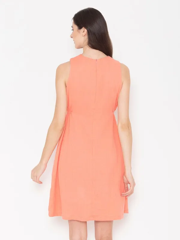 Orange_Cotton_Sleeveless_Cotton_A-Line_Dress_For_Women