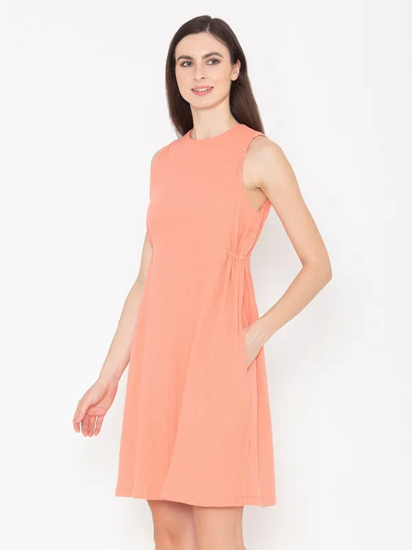 Orange_Cotton_Sleeveless_Cotton_A-Line_Dress_For_Women