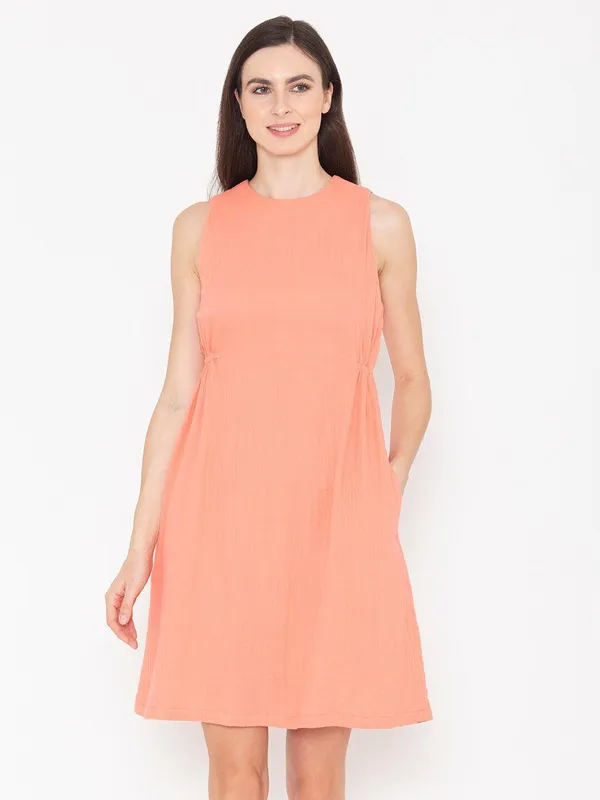 Orange_Cotton_Sleeveless_Cotton_A-Line_Dress_For_Women