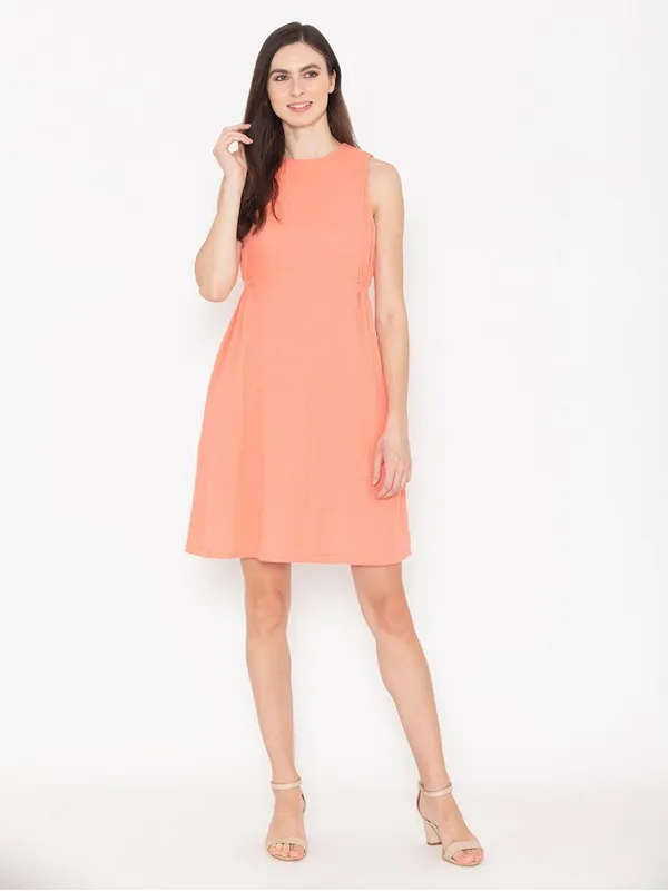 Orange_Cotton_Sleeveless_Cotton_A-Line_Dress_For_Women