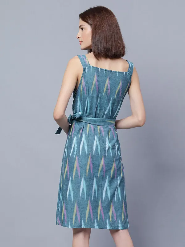Teal_Cotton_Print_Fit_&_Flare_Dress_For_Women