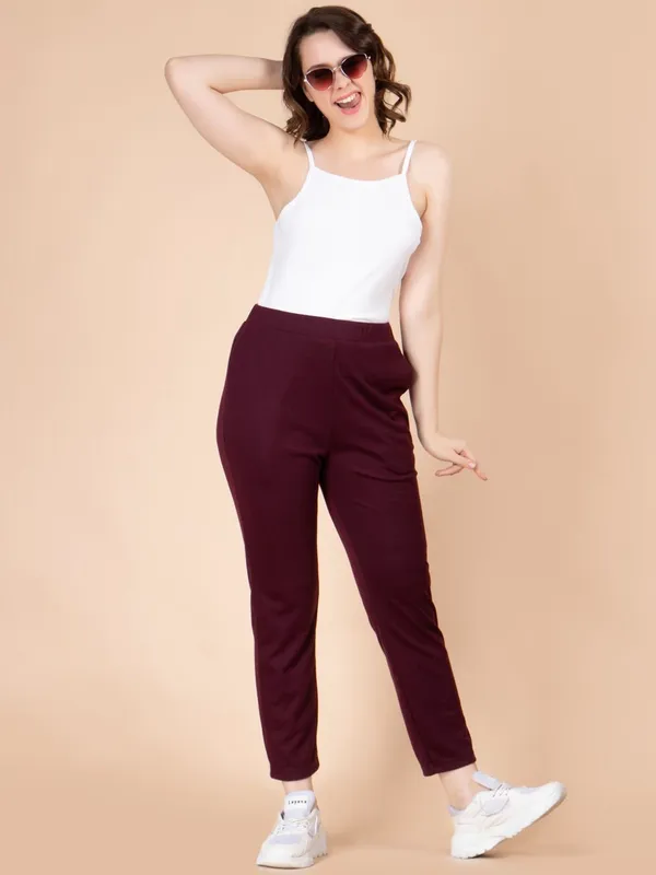 Maroon_Cotton_Women_Slim_Fit_Trousers_For_Women