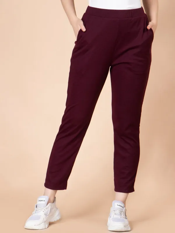 Maroon_Cotton_Women_Slim_Fit_Trousers_For_Women