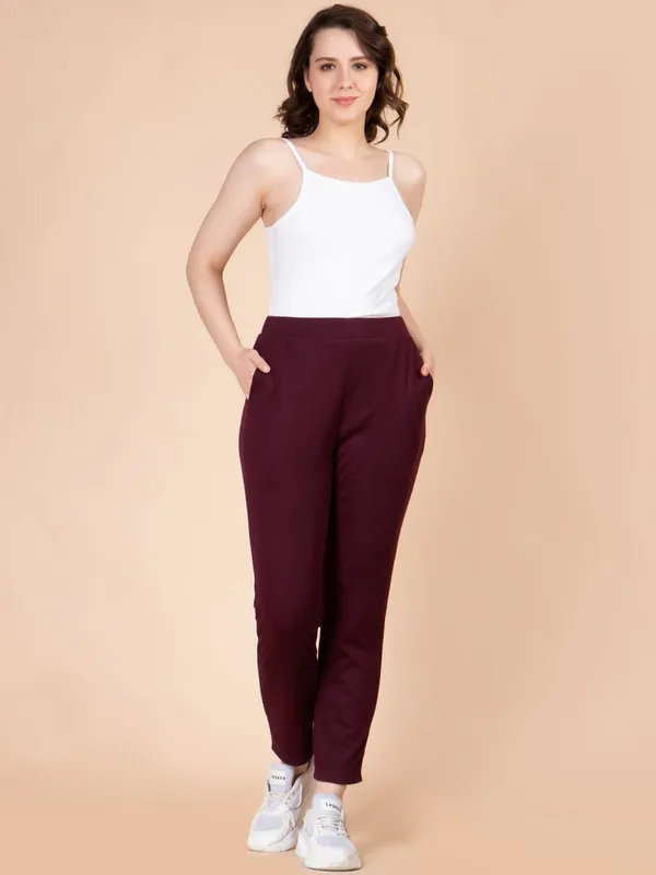 Maroon_Cotton_Women_Slim_Fit_Trousers_For_Women