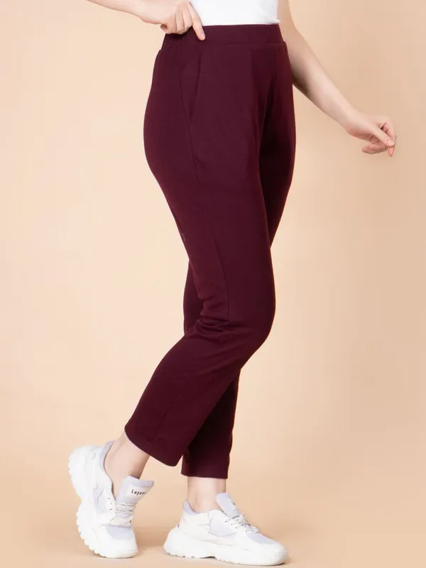 Maroon_Cotton_Women_Slim_Fit_Trousers_For_Women
